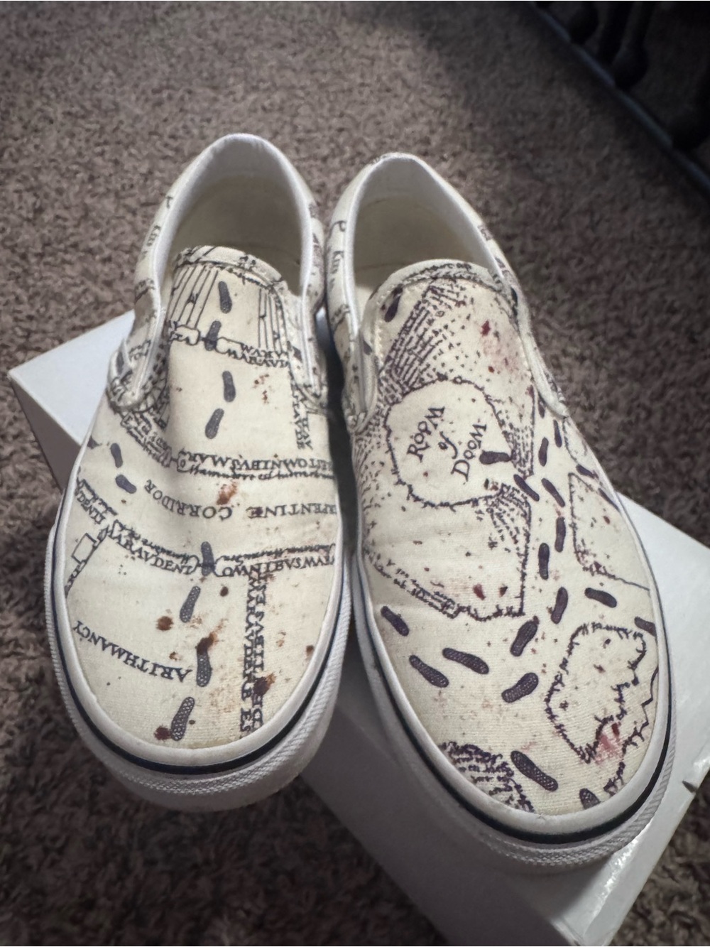 Vans X Harry Potter Marauders Map  Print Slip-On Canvas Sneakers